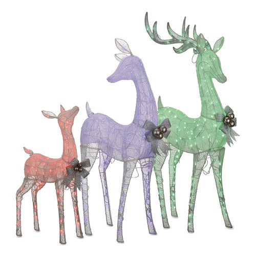 Image of National Tree Company® DF340001LR Mesh Glittered Deer Family, AC Powered, Blue/Green/Red/Yellow LED Lights, 27" x 8.5" x 60", White