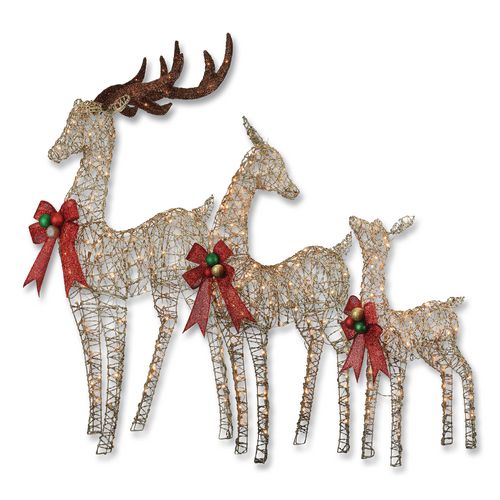 Image of National Tree Company® DF370001U Champagne Glitter Deer Family, AC Powered, Warm White LED Lights, 27" x 8.5" x 60", Champagne