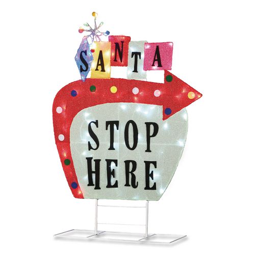 Image of National Tree Company® DF21078001C Pre-Lit Vintage Vegas Santa Sign, AC Powered, Cool White/Red/Warm White LED Lights, 12" x 36" x 50.5", Red