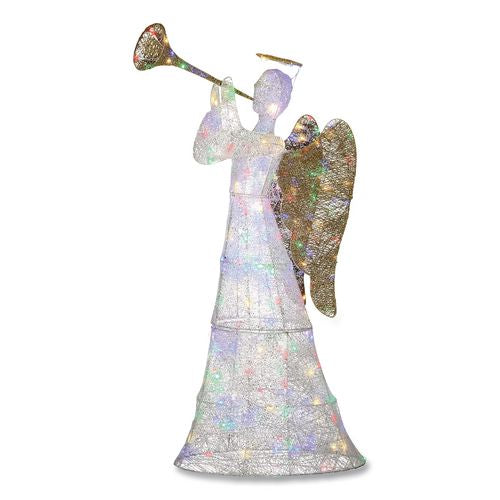 Image of National Tree Company® DF21210001L Trumpeting White Angel, AC Powered, Blue/Green/Red/Yellow LED Lights, 18" x 33" x 60", White