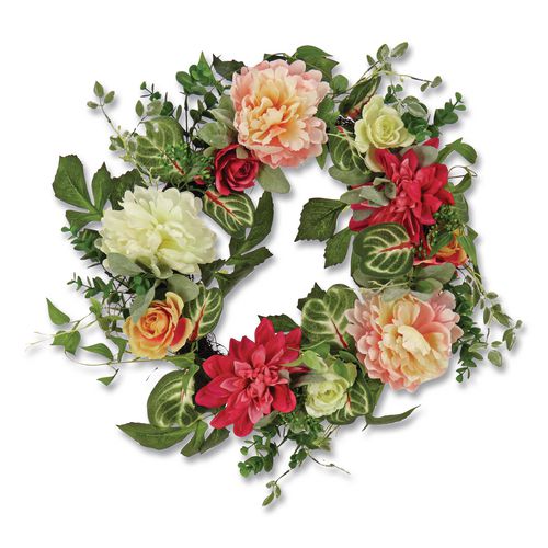 Image of National Tree Company® DL8765F222171 Mixed Garden Flowers Spring Wreath, 22" Diameter x 5"h, Pink