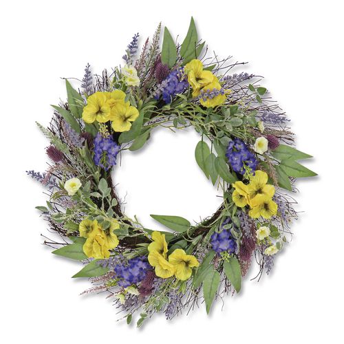 Image of National Tree Company® DL8765F222241 Pansy and Lavender Wreath, 22" Diameter x 4.5" h, Yellow