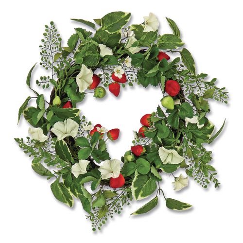 Image of National Tree Company® DS69S21G93241 Petunia and Strawberry Wreath,  22" Diameter x 5"h, White