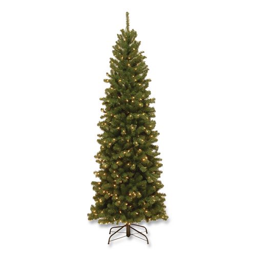 Image of National Tree Company® NRV735865 Pre-Lit North Valley Spruce Pencil Slim Tree, 30" x 30" x 78", Green Tree, Green Tree Stand