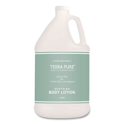 Image of Diversified Hospitality Solutions 002270EA Terra Pure Lotion Gallon, 1 gal Bottle, Green Tea and Lemongrass Scent