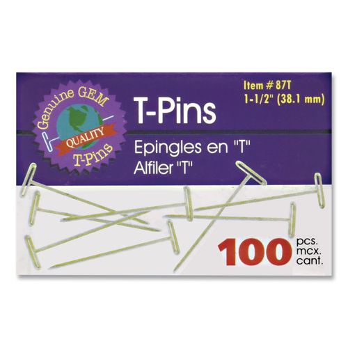 Image of GEM® 87T T-Pins, Steel, Silver, 1.5", 100/Box