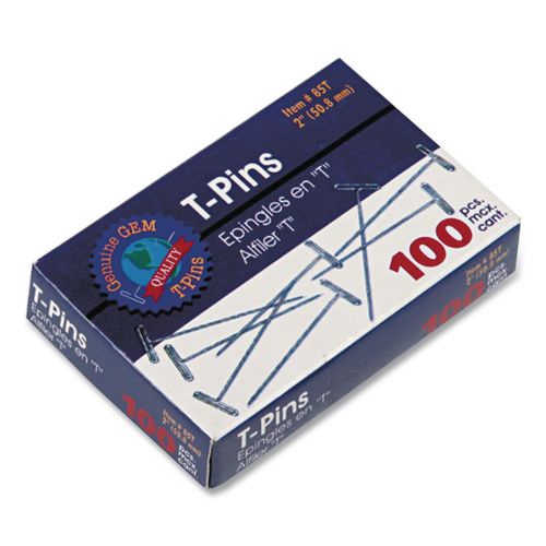 Image of GEM® 87T T-Pins, Steel, Silver, 1.5", 100/Box