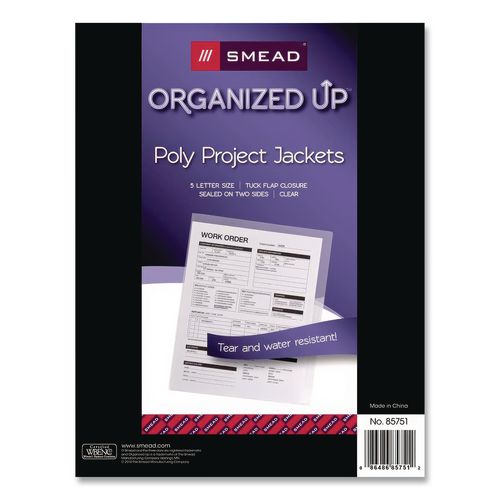 Image of Smead 85751 Poly Translucent Project Jackets, Letter Size, Clear, 5/pack