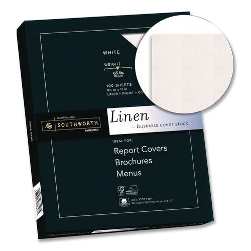 Image of Southworth® Z560CK 25% Cotton Linen Cover Stock, 65-lb Cover Weight, 8.5 x 11, Ivory, 100/Pack