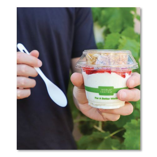 Image of World Centric® CPLCS12SH PLA Clear Cold Cup Lids, Dome Lid, Fits 9 oz to 24 oz Parfait Cups, Plastic, Clear, 1,000/Carton