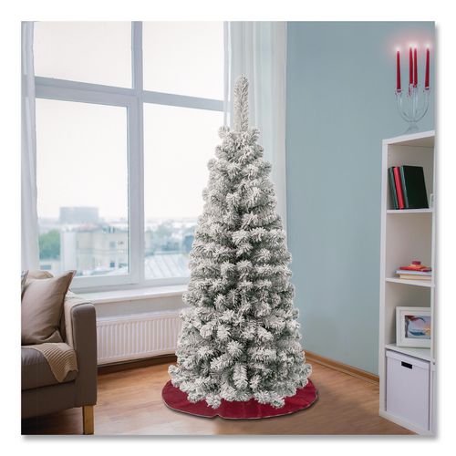 Image of National Tree Company® AC10050445F Acacia Pencil Slim Flocked Tree, 21" x 21" x 53.1", Green Tree, Green Tree Stand