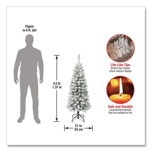 Image of National Tree Company® AC10050445F Acacia Pencil Slim Flocked Tree, 21" x 21" x 53.1", Green Tree, Green Tree Stand