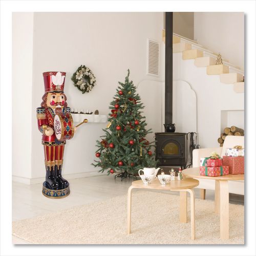 Image of National Tree Company® BG20587A Animated Nutcracker, AC Powered, Blue/Green/Red/Yellow LED Lights, 22.25" x 18" x 58.5", Red