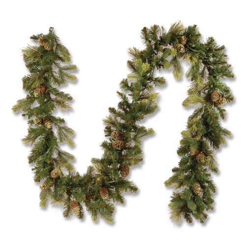 Image of National Tree Company® CAP33069A1 Pre-Lit Carolina Pine Garland, AC Powered, Clear Incandescent Lights, 108" Long, Green