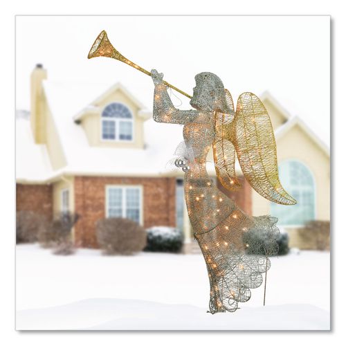 Image of National Tree Company® DF070005U Silver Angel Decor, AC Powered, Cool White LED Lights, 24" x 30 "x 48", Silver