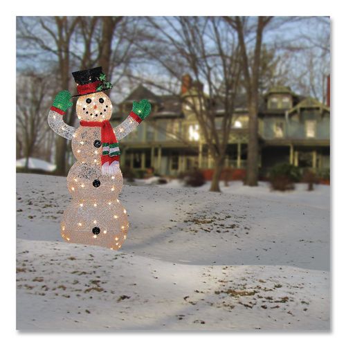 Image of National Tree Company® DF070114C Snowman Decoration, AC Powered, Cool White LED Lights, 13.5" x 27.5" x 48", White