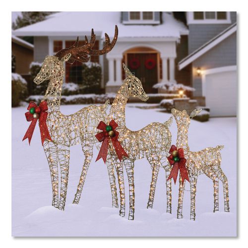 Image of National Tree Company® DF370001U Champagne Glitter Deer Family, AC Powered, Warm White LED Lights, 27" x 8.5" x 60", Champagne