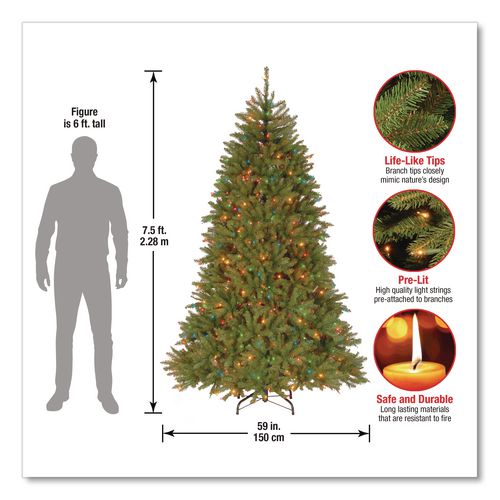 Image of National Tree Company® DUH75RLO Pre-Lit Dunhill Fir Tree, 59" x 59" x 90", Green Tree, Green Tree Stand
