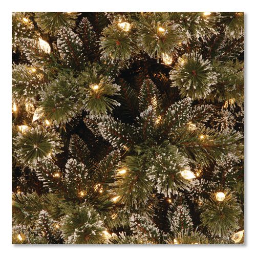 Image of National Tree Company® GB331975 Pre-Lit Glittery Bristle Slim Tree, 42" x 42" x 90", Green Tree, Green Tree Stand