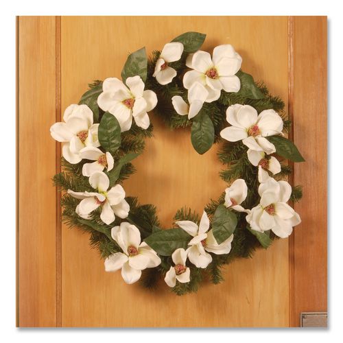 Image of National Tree Company® NRV71324W North Valley Spruce Magnolia Wreath, 24" Diameter x 3.5"h, White