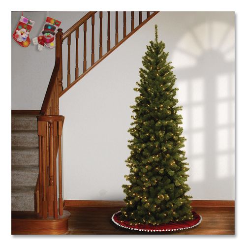 Image of National Tree Company® NRV735865 Pre-Lit North Valley Spruce Pencil Slim Tree, 30" x 30" x 78", Green Tree, Green Tree Stand