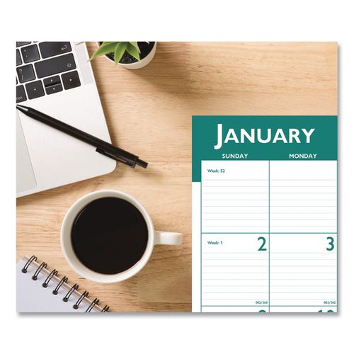Image of House Of Doolittle Express Track Monthly Desk Pad Calendar, 22 x 17, White/Teal Sheets, Teal Binding, 13-Month: Jan 2025 to Jan 2026