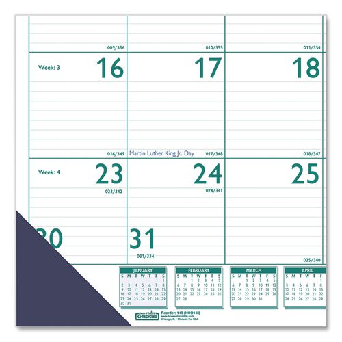 Image of House Of Doolittle Express Track Monthly Desk Pad Calendar, 22 x 17, White/Teal Sheets, Teal Binding, 13-Month: Jan 2025 to Jan 2026