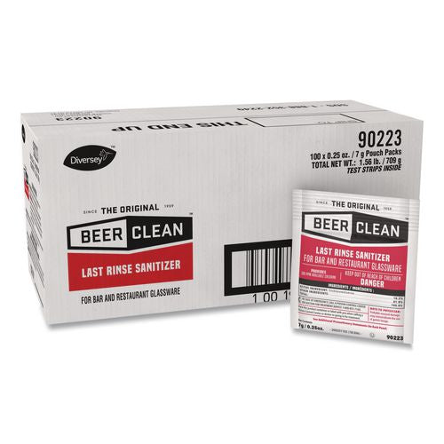Image of Diversey 90223 Beer Clean Last Rinse Glass Sanitizer, Powder, 0.25 oz Pack, 100/Carton