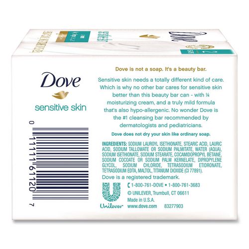 Image of Dove® CB613789 Sensitive Skin Bath Bar, Unscented, 3.75 oz, 8 Bars/Pack, 9 Packs/Carton