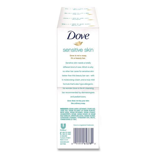 Image of Dove® CB613789 Sensitive Skin Bath Bar, Unscented, 3.75 oz, 8 Bars/Pack, 9 Packs/Carton