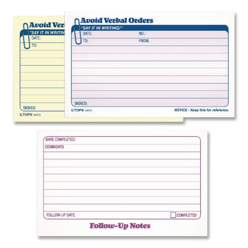 Image of TOPS 46373 Avoid Verbal Orders Manifold Book, Two-Part Carbonless, 6.25 x 4.25, 50 Forms Total