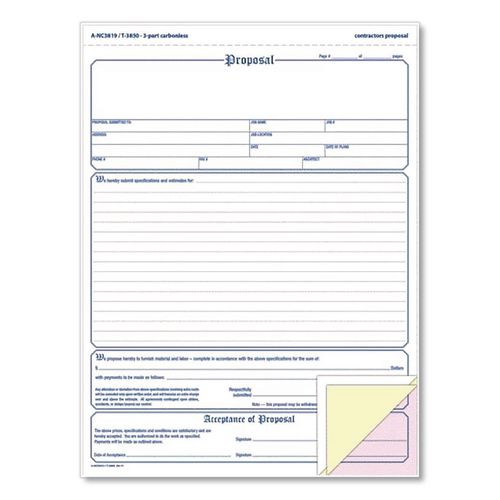 Image of Adams® NC3819 Contractor Proposal Form, Three-Part Carbonless, 8.5 x 11.44, 50 Forms Total