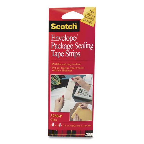 Image of Scotch® 3750P Envelope/package Sealing Tape Strips, 2" X 6", Clear, 50/pack