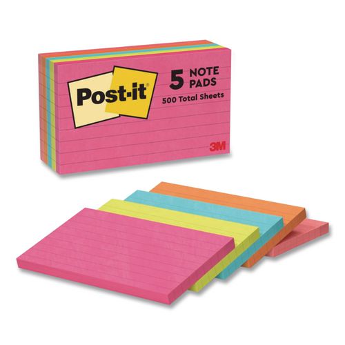 Image of Post-it® Notes 635-5AN Original Pads in Poptimistic Collection Colors, Note Ruled, 3" x 5", 100 Sheets/Pad, 5 Pads/Pack
