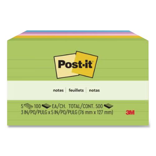 Image of Post-it® Notes 635-5AU Original Pads in Floral Fantasy Collection Colors, Note Ruled, 3" x 5", 100 Sheets/Pad, 5 Pads/Pack