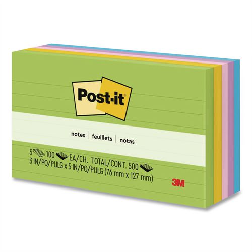 Image of Post-it® Notes 635-5AU Original Pads in Floral Fantasy Collection Colors, Note Ruled, 3" x 5", 100 Sheets/Pad, 5 Pads/Pack