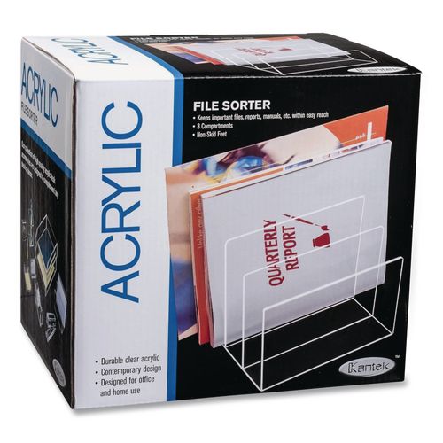 Image of Kantek Clear Acrylic Desk File, 3 Sections, Letter to Legal Size Files, 8" x 6.5" x 7.6", Clear