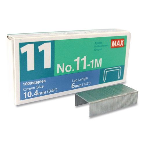 Image of MAX No. 11 Mini Staples, 0.25" Leg, 0.38" Crown, Steel, 1,000/box