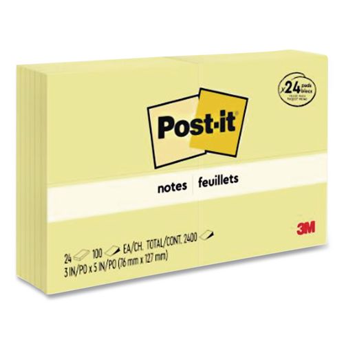 Image of Post-it® Notes 655-24VAD Original Pads in Canary Yellow, Value Pack, 3" x 5", 100 Sheets/Pad, 24 Pads/Pack