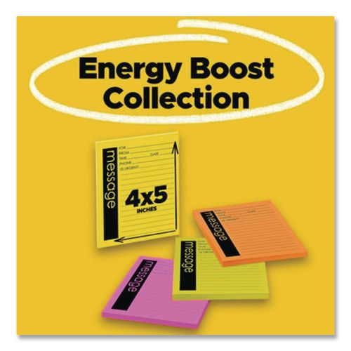 Image of Post-it® Notes Super Sticky 7679-4-SS Self-Stick Message Pad, Note Ruled, 4" x 5", Energy Boost Collection Colors, 50 Sheets/Pad, 4 Pads/Pack