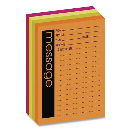 Image of Post-it® Notes Super Sticky 7679-4-SS Self-Stick Message Pad, Note Ruled, 4" x 5", Energy Boost Collection Colors, 50 Sheets/Pad, 4 Pads/Pack