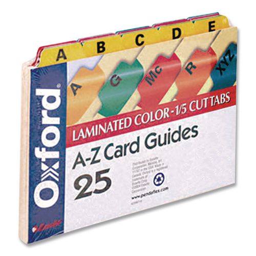 Image of Oxford 05827 Manila Index Card Guides With Laminated Tabs, 1/5-Cut Top Tab, A To Z, 5 X 8, Manila, 25/set