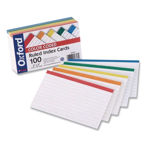 Image of Oxford Color Coded Ruled Index Cards, 3 X 5, Assorted Colors, 100/pack