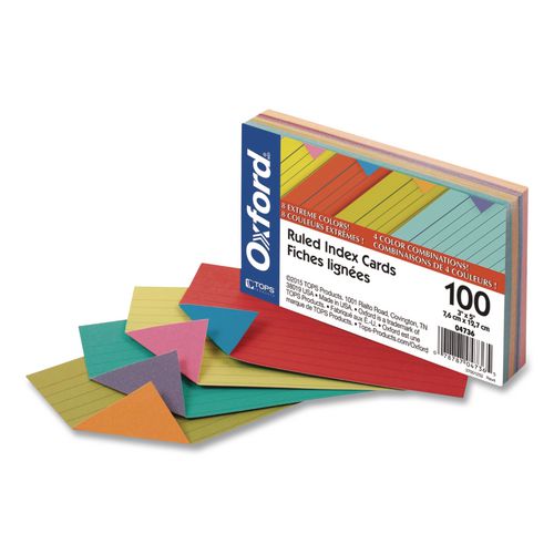 Image of Oxford Extreme Index Cards, Ruled, 3 X 5, Assorted, 100/pack