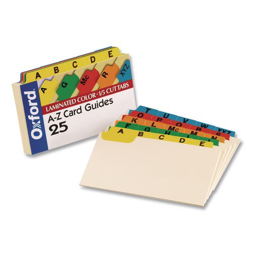 Image of Oxford 04635EE Manila Index Card Guides With Laminated Tabs, 1/5-Cut Top Tab, A To Z, 4 X 6, Manila, 25/set