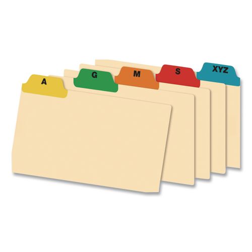 Image of Oxford 04635EE Manila Index Card Guides With Laminated Tabs, 1/5-Cut Top Tab, A To Z, 4 X 6, Manila, 25/set