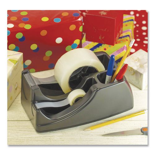 Image of Officemate OIC96690 Recycled 2-In-1 Heavy Duty Tape Dispenser, 1" And 3" Cores, Plastic, Black