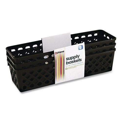 Image of Officemate 26200 Recycled Supply Basket, Plastic, 10.13 x 3.06 x 2.38, Black, 3/Pack
