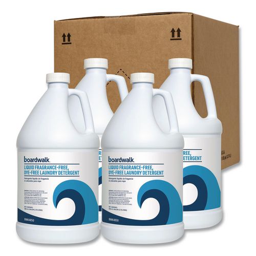 Image of Boardwalk® BWK4850 Liquid Fragrance-Free, Dye-Free Laundry Detergent, Unscented, 1 gal Bottle, 4/Carton