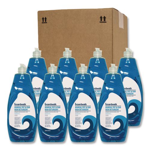 Image of Boardwalk® BWK4856 Manual Pot and Pan Dish Detergent, Fresh Breeze Scent, 38 oz Bottle, 8/Carton